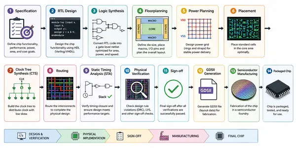 VLSI ASIC Physical Design flow from Specification to Packaged Chip